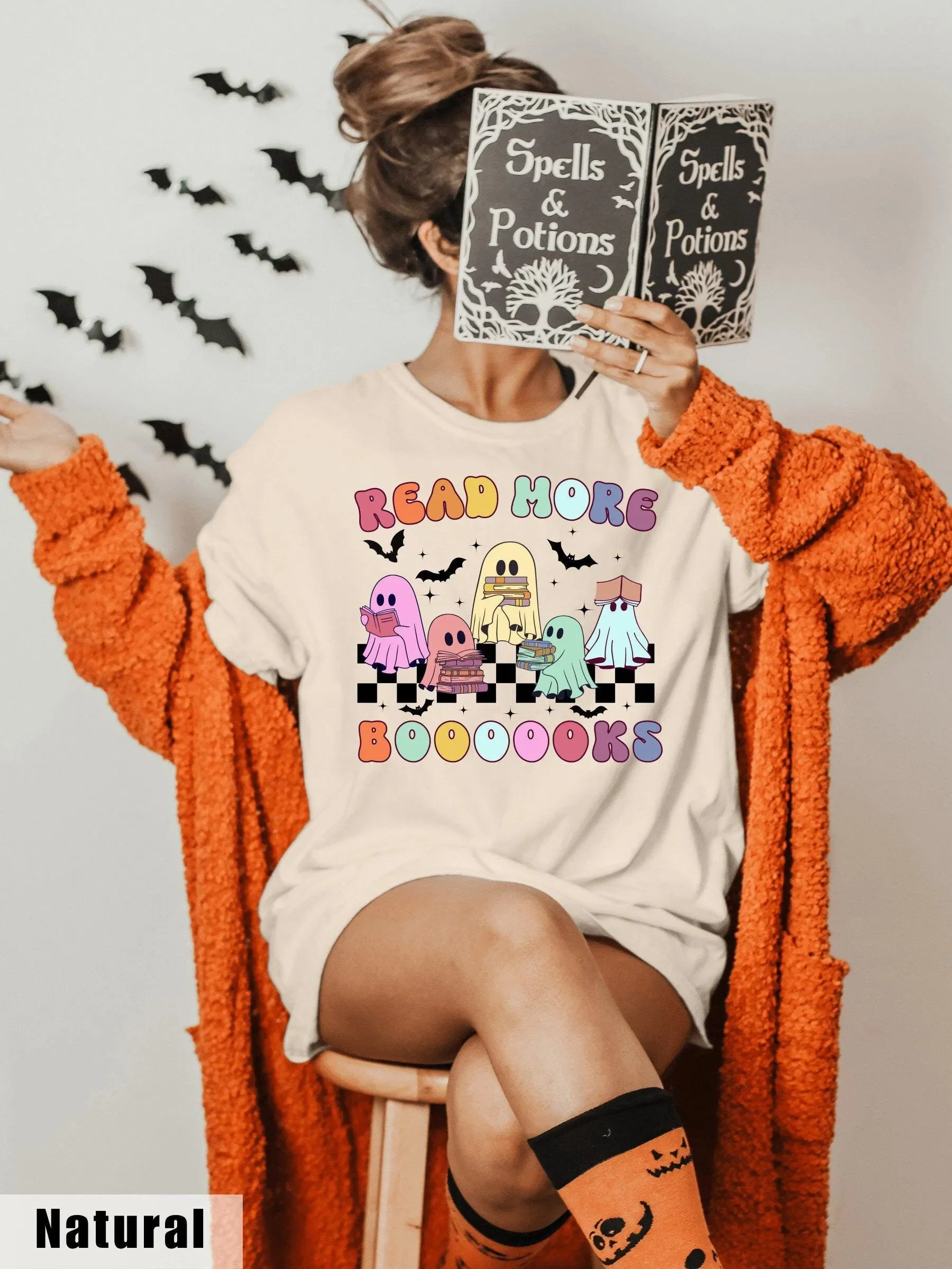 Read More Booooks T Shirt Reading Teacher Halloween Book GhosT Women Ghosts Books Librarian Homeschool