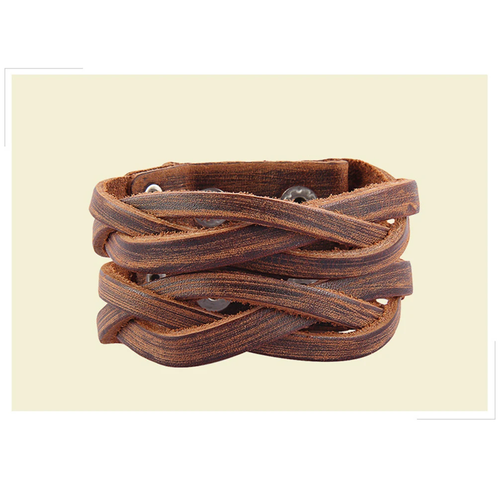 

Vintage Bracelet Men Braided Cowhide Woven Punk Retro Comfortable Long Wear Matching Outfits Great Gift Idea Handmade