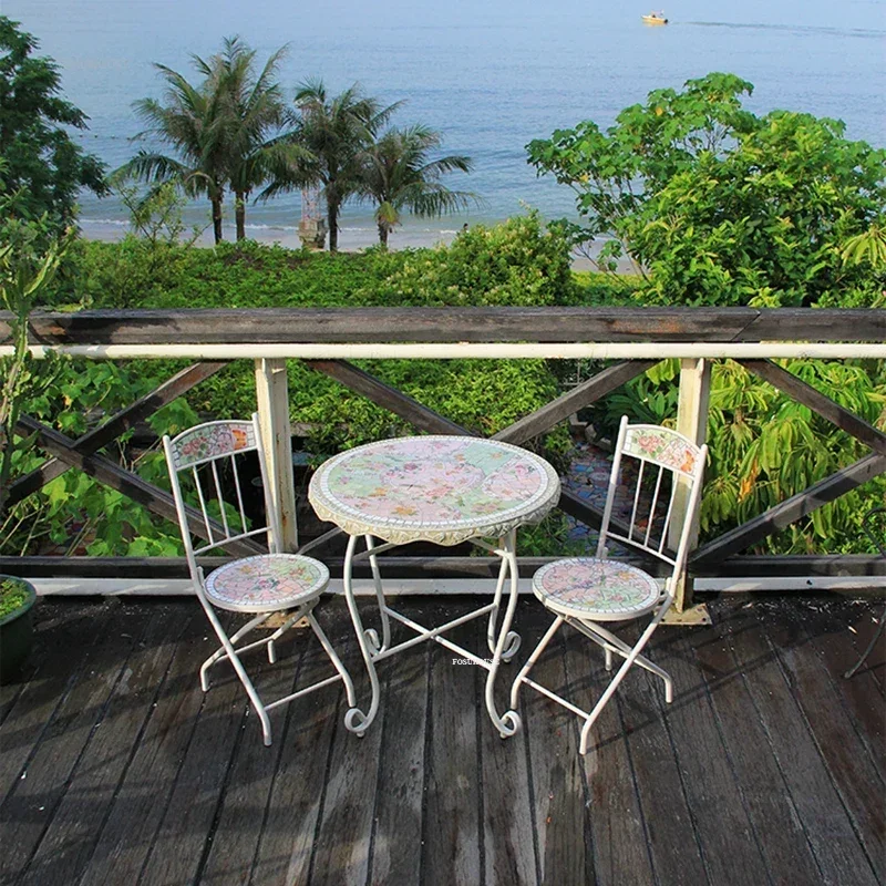 

American Iron Garden Furniture Sets Household Patio Furniture Outdoor Set Mosaic Painted Outdoor Table and Chairs for Sun-room X