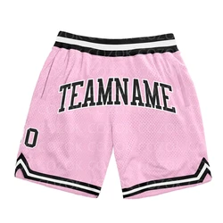 Pantalones cortos de baloncesto personalizados para hombre, Shorts de playa de secado rápido, estampado 3D, color rosa claro y negro