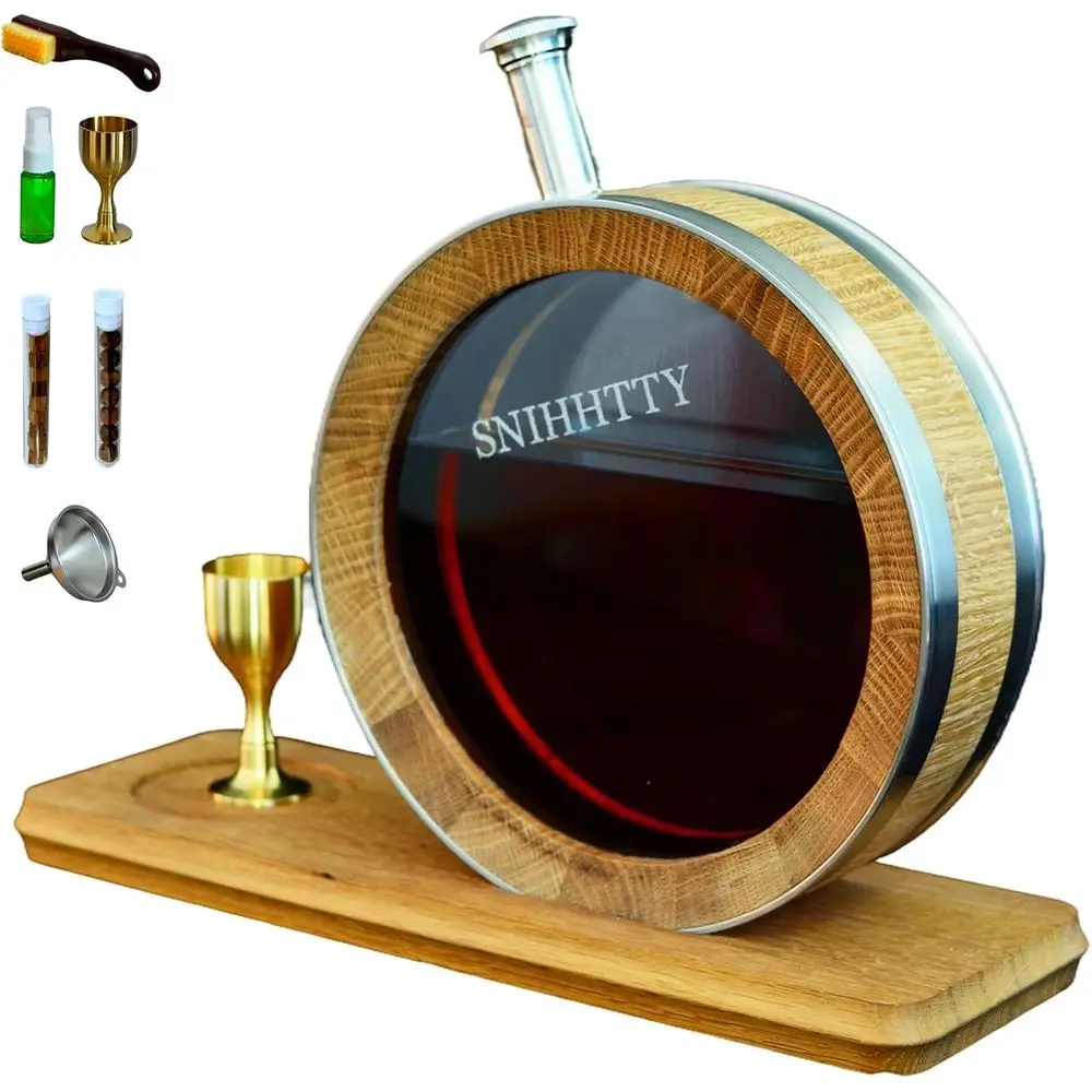 

0.8 Liter Visualized Oak Aging Barrel with Stand, Bung, Wooden Mini Whiskey Barrel - Charred Oak Barrels or Aging Brandy, Bourbo