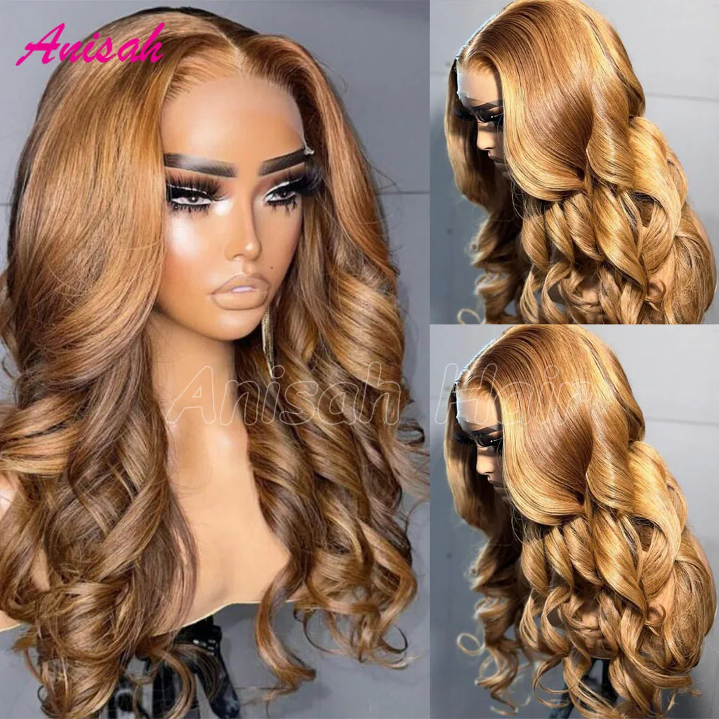 Honey Blonde Transparent Hightlight Lace Front Human Hair Wigs For Black Women 13x4 Lace Front Wig Loose Wave Wig