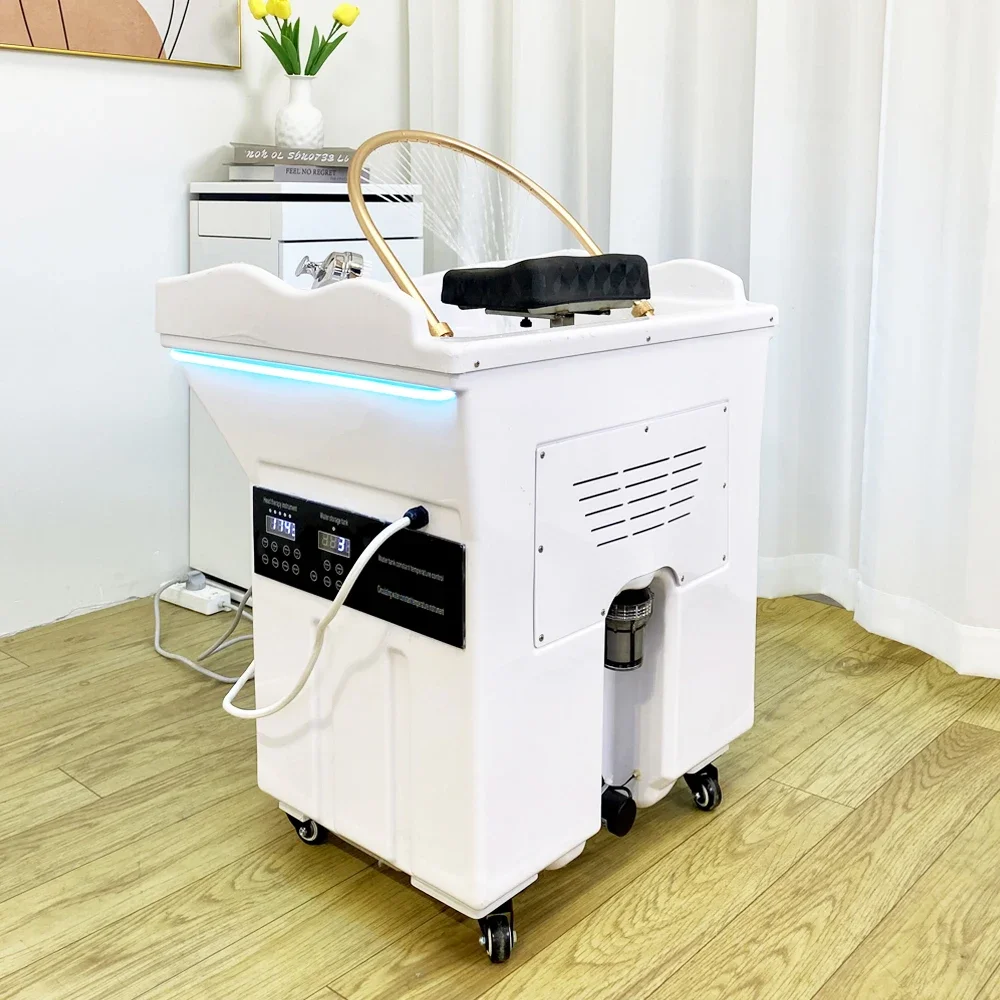 Heatable Water Circulation Mobile Shampoo Basin Head SPA Fumigation Hair Wash Basin with Storage for SPA Shop