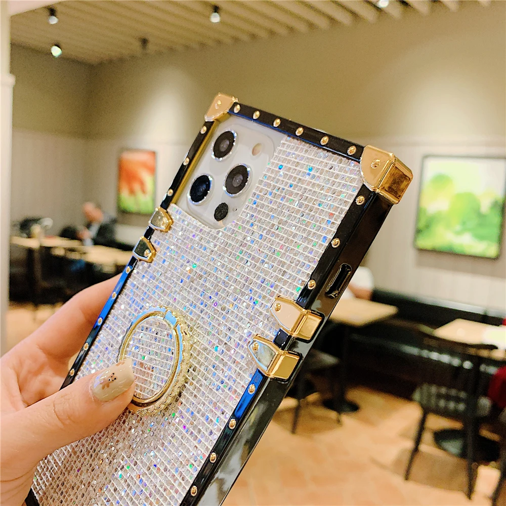 Luksusowe, miękkie etui na telefon Gold Ring Glitter Sequins Case dla Samsung Galaxy A55 5G A15 A25 A35 A54 A14 A13 A33 A53 A34 A05S A52