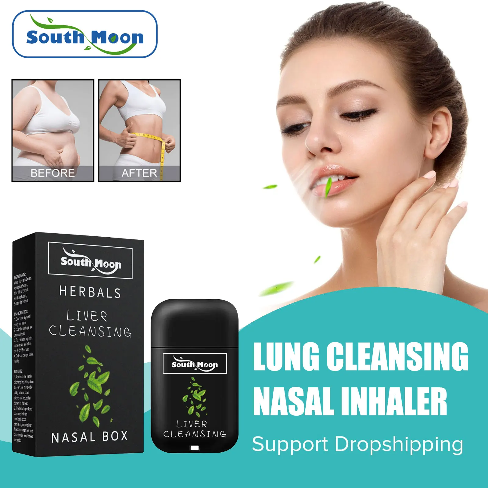 

South Moon Detox Nasal Inhaler Help Slimming Relieve Rhinitis Cough Dizziness Better Breath Refresh Lung Cleansing Nose Boxes