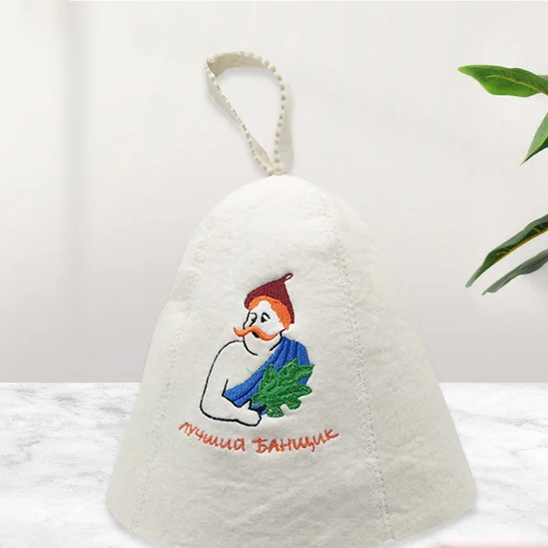 Wool Felt Sauna Hat with Embroidery for Saunahut Bath Shower Russian Banya Protect Your Head From Heat