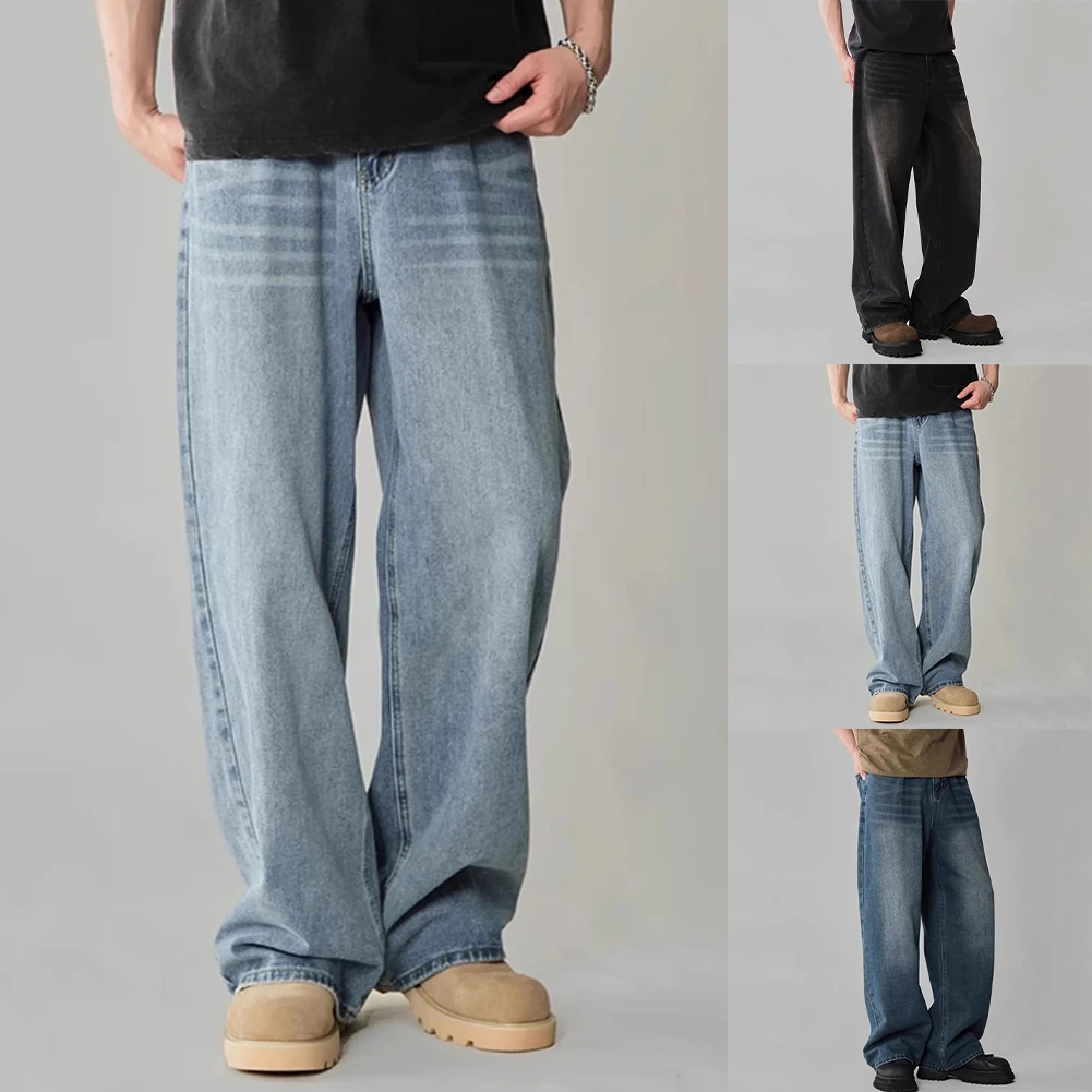 

Men's Distressed Washed Loose Fit Straight Leg Pants Fashion Casual Jeans Vintage Trousers Streetwear