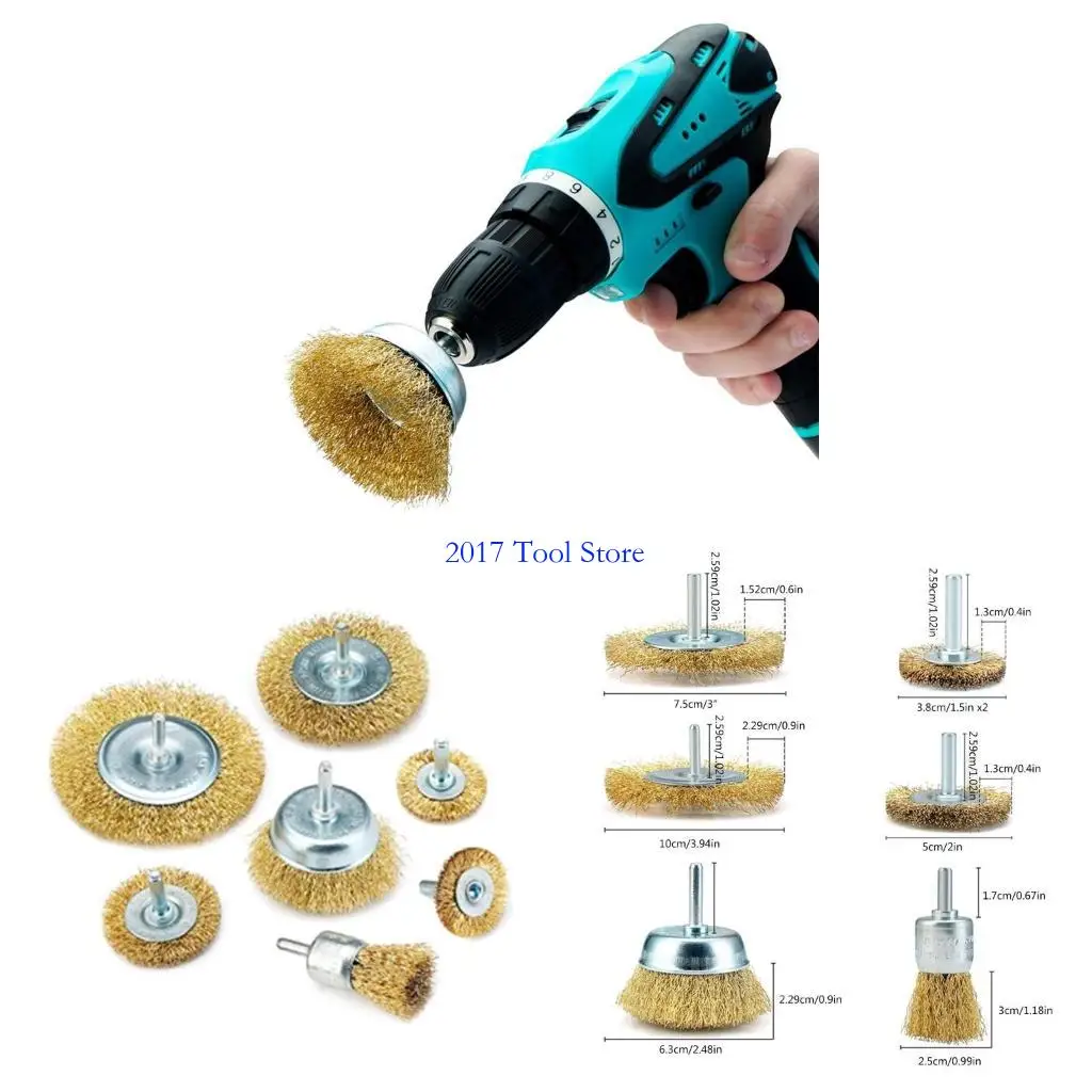 

K92A 7 упаковочный колесный колесный колесо щетки щетки щетки щетки для ручки набор для снятия ржавчины.