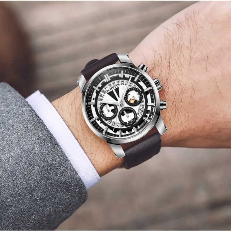 Hollow Pilot Series Calendar cronografo orologio da polso in pelle luminoso Sport impermeabile orologio da uomo d'affari moda