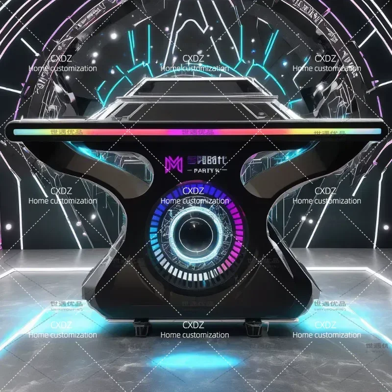 Mobile DJ Table with Luminous Electronic Audio Disc Player Shelf for Party KTV Bar Customizable Stand