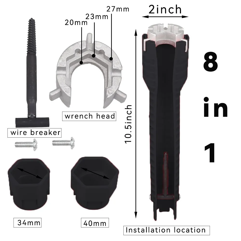 8 In 1 Flume Wrench Anti-slip Kitchen Sink Repair Tools Bathroom Faucet Assembly Key Plumbing Installation Wrench