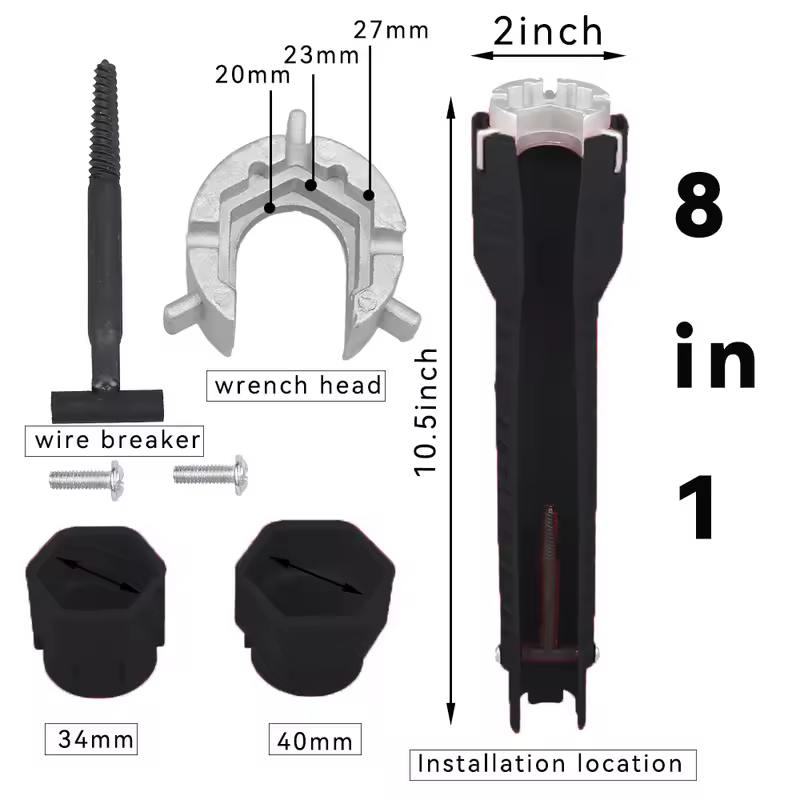 8 In 1 Flume Wrench Anti-slip Kitchen Sink Repair Tools Bathroom Faucet Assembly Key Plumbing Installation Wrench - Image 7