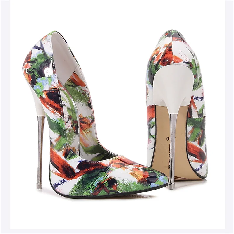 Newly 16cm Man Extreme High Heels Floral Print Stilettos Sexy Women Pumps Fetish Model Party Unisex Shoes Crossdresser Size45 46