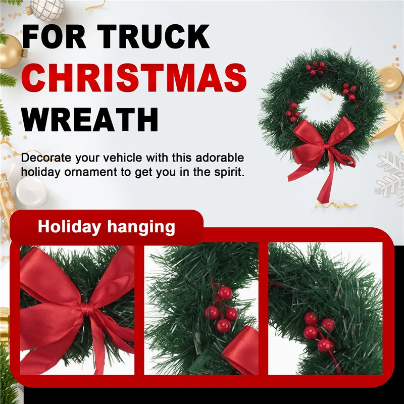 

Car Christmas Wreath Grill Decoration Parts Accessories For Car Truck SUV LED Light Decoration