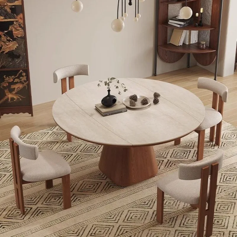 Solid wood dining table round with turntable household new walnut color