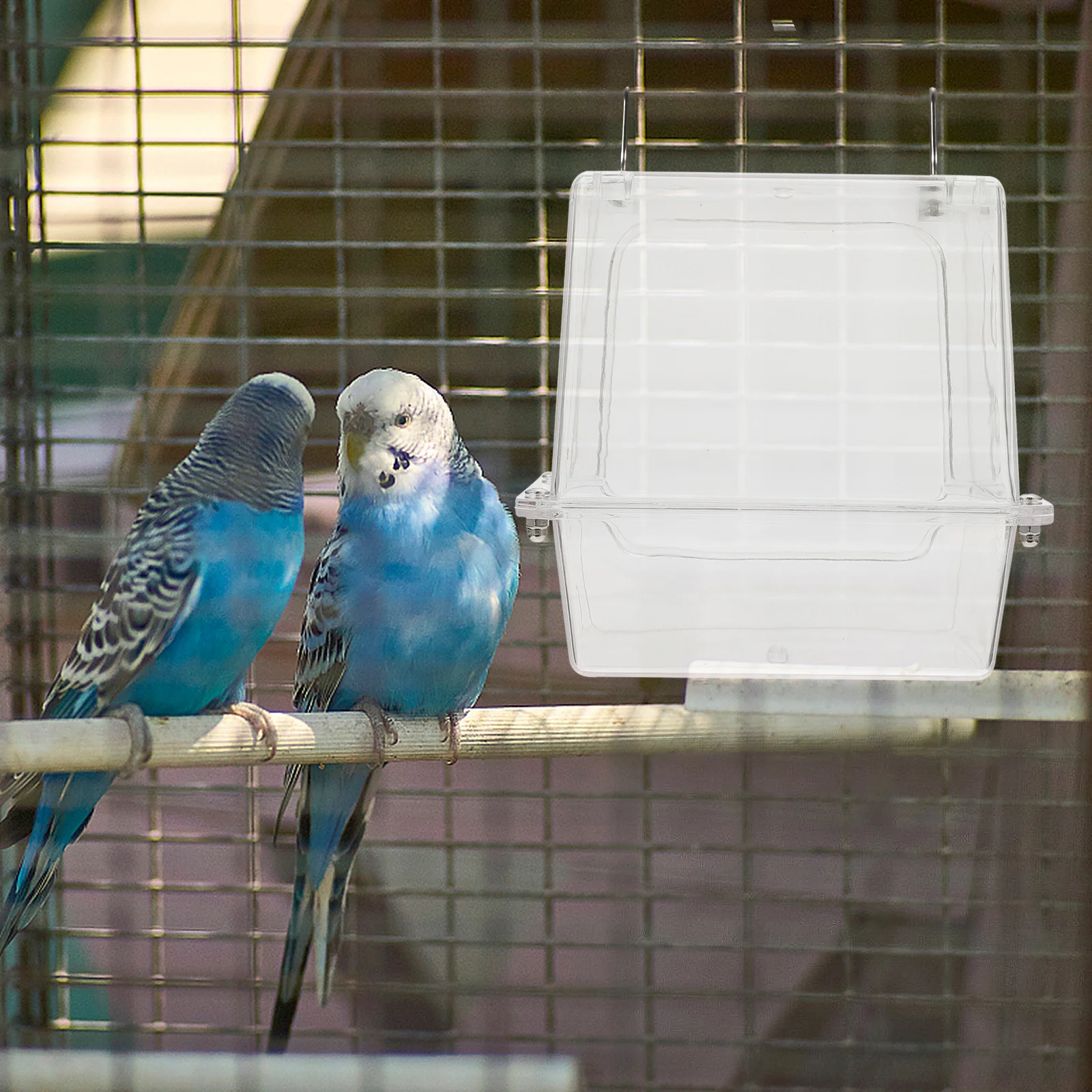 

Bird Bath Box Acrylic Hanging Bathtub For Parrots Cage Shower Tube Durable No-Leakage Summer Winter Sand Water Clean