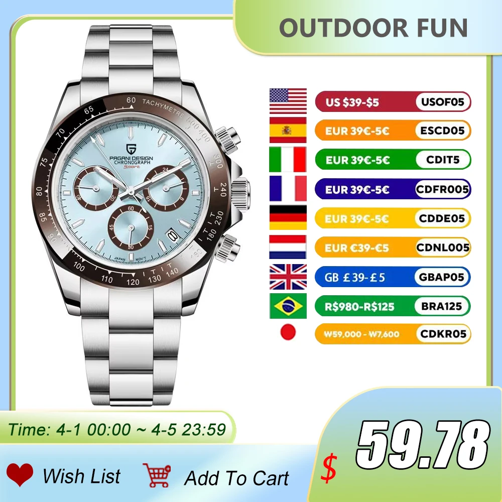 

PAGANI DESIGN 2023 Mens Quartz Watches Mens VK63 Chronograph Sports Watch For Men Automatic Stainless Steel Sapphire Waterproof