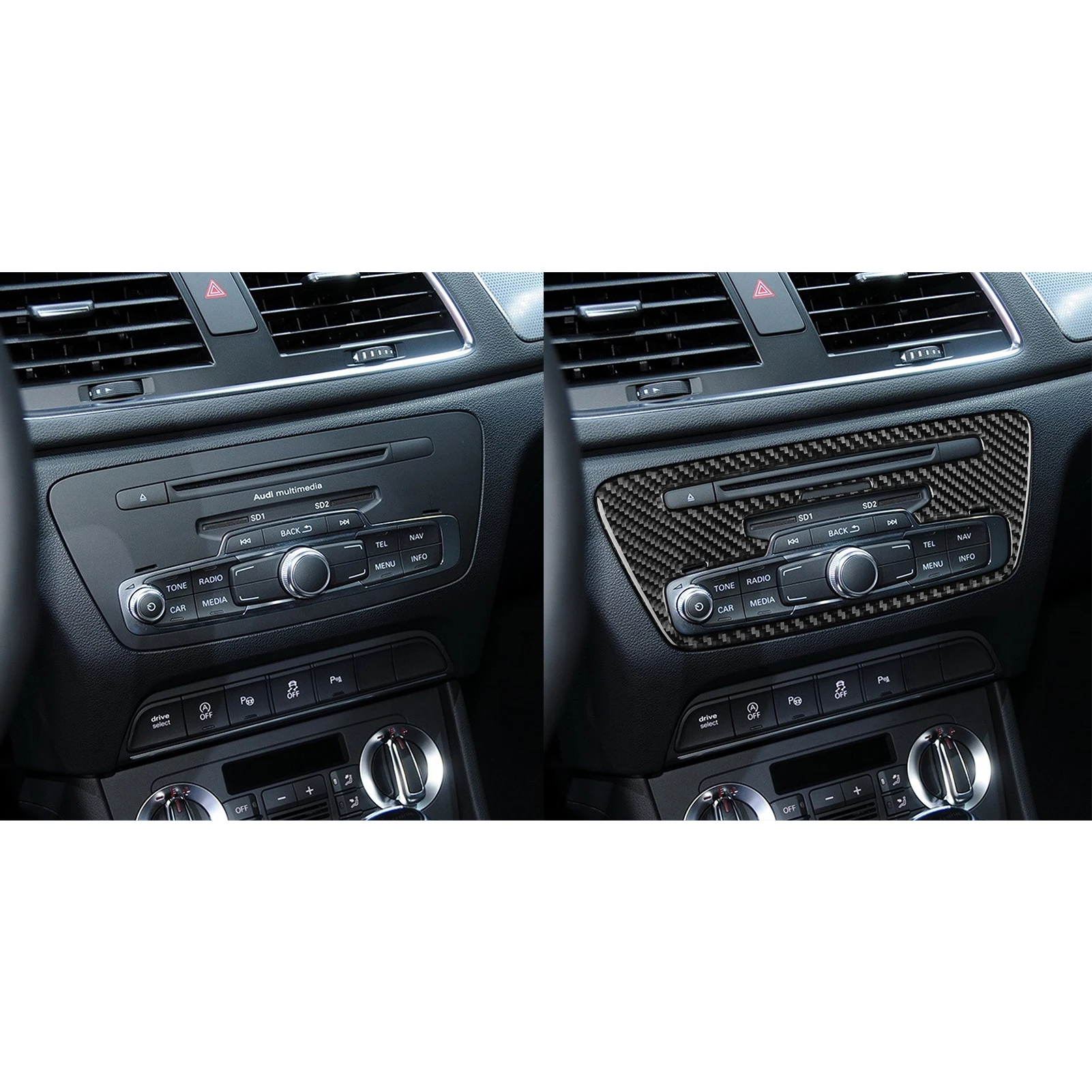 For Audi Q3 2015-2018 Car Center Console Radio Panel Frame Trim Real Soft Carbon Fiber Interior Accessories Decoration Stickers