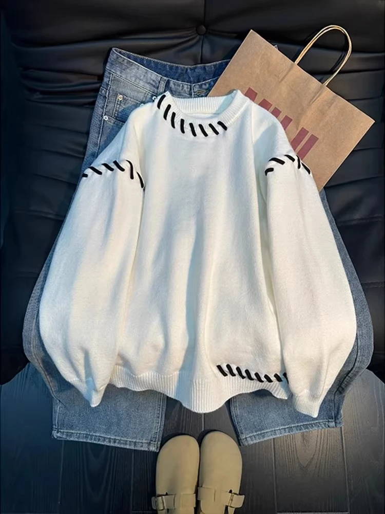 

Трикотажная кофта Cleanfit белая, вязаная, унисекс, весна-осень, повседневная, класса люкс, с круглым вырезом, с начесом для тепла