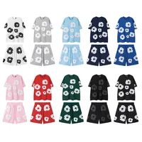 New Cross-Border Short Sleeve Shorts Set Denim Tea Cotton round Neck T-Shirt Five-Quarter Two-Piece Set Men's Clothing