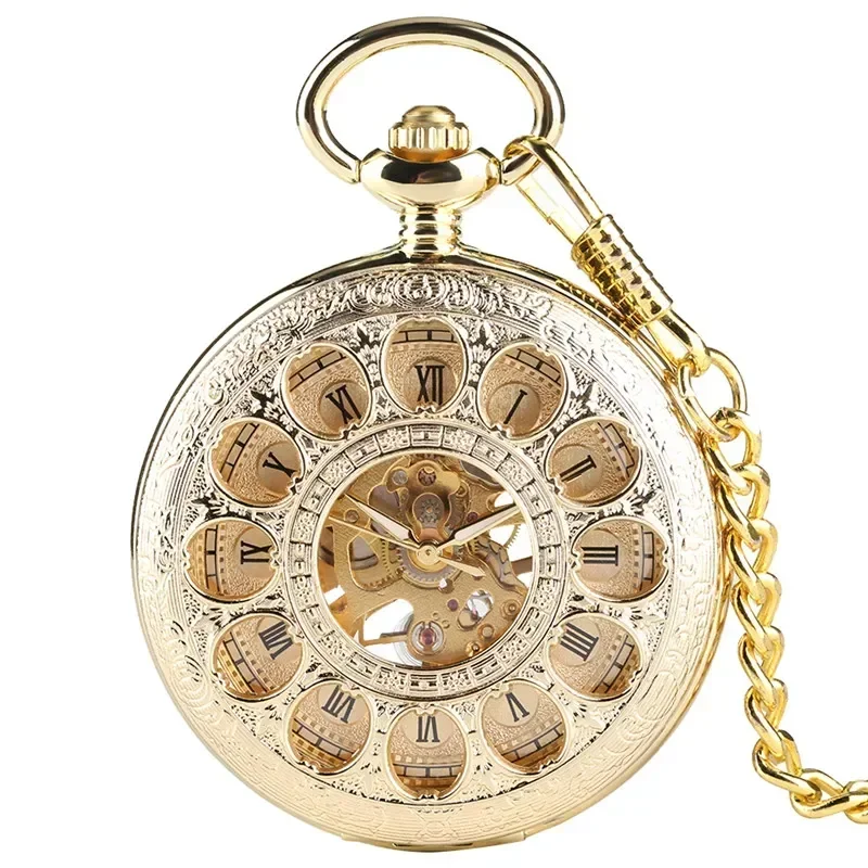 رائعة الجوف الزهور الميكانيكية ساعة جيب للجنسين اليد الرياح فوب الساعات الأرقام الرومانية reloj دي bolsillo سلسلة بدلاية