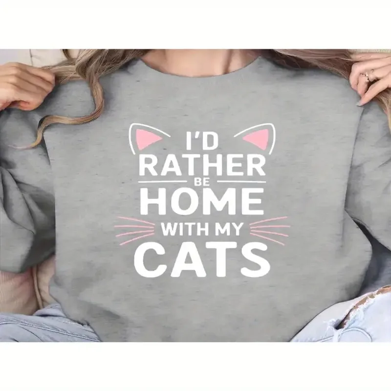 

Winter Fall Sweatshirt Female Oversize Women Clothes Plus Size Rather Home My Cats Print Soft Street Style Long Sleeve Trendy