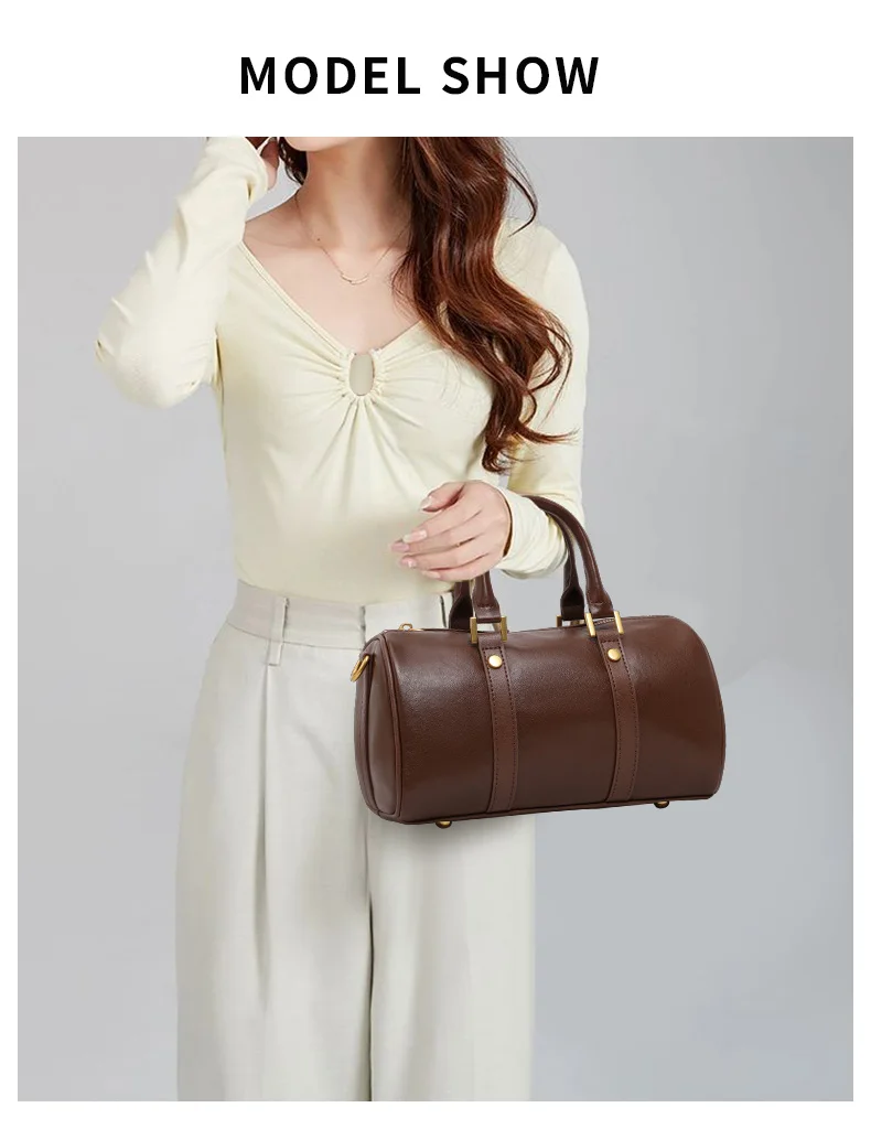 Aidrani Damenhandtasche aus echtem Leder mit Schultergurt – Crossbody, zylindrische, kissenförmige Aufbewahrungstasche für eine Schulter – Detail 1