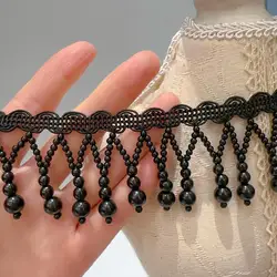 50cm Long New Ribbon Black Pearl Fringe Lace Hand-nailed Beaded Accessory Clothing Collar Hanfu Skirt Pendant DIY Material
