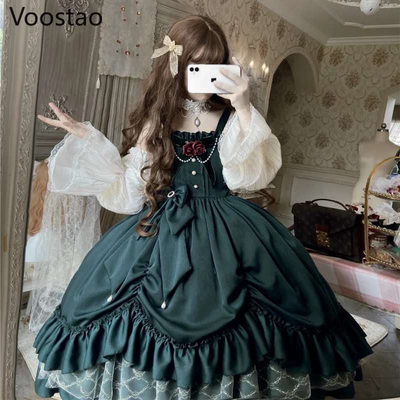 Vintage Victorian Lolita Prinzessin Jsk Kleid Frauen Elegante Süße Palast Königin Party Kleider Girly Gothic Sleeveless Slip Kleid
