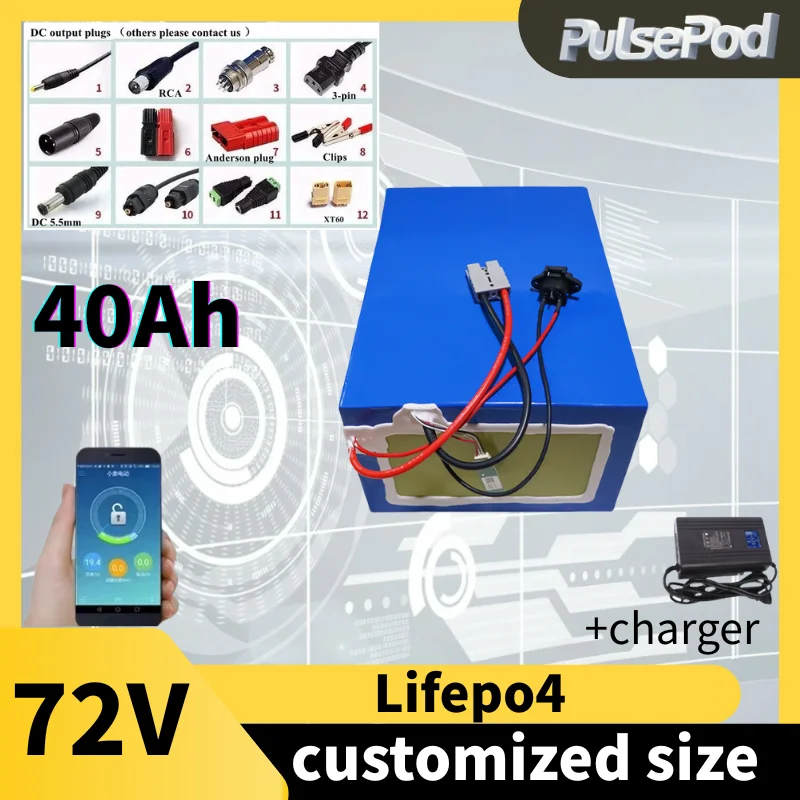 

PulsePod 72V 40Ah 20S4P 21700 Lithium Battery Pack 3000W High Power BatteryPack+45A BMS Free complimentary 84V charger