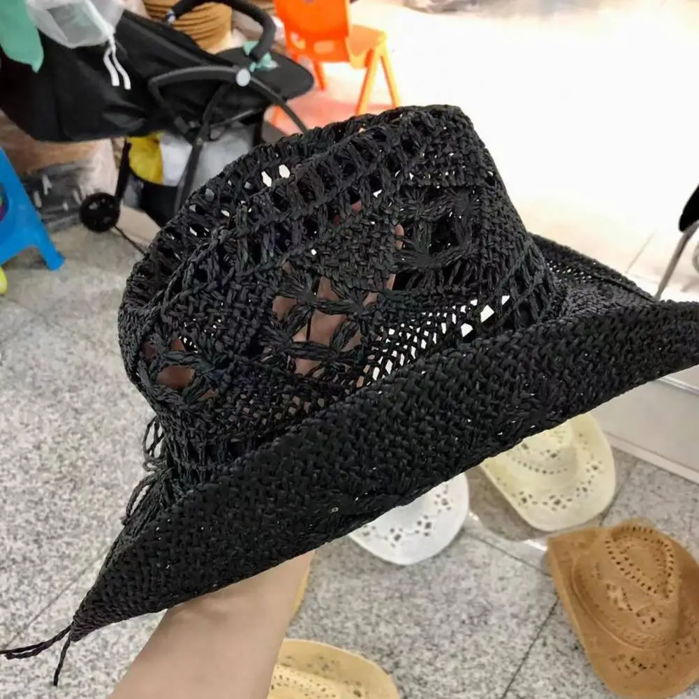 Fashionable  Sun Cap Round Handmade Braided Beach Hat Fine Workmanship 6 Colors Straw Hat for Women