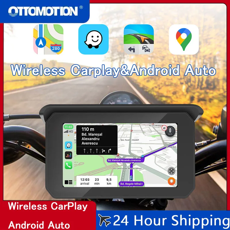

Оттомический мотоциклетный дисплей, беспроводной CarPlay Android Auto, портативный водонепроницаемый сенсорный экран, мото-навигация, GPS