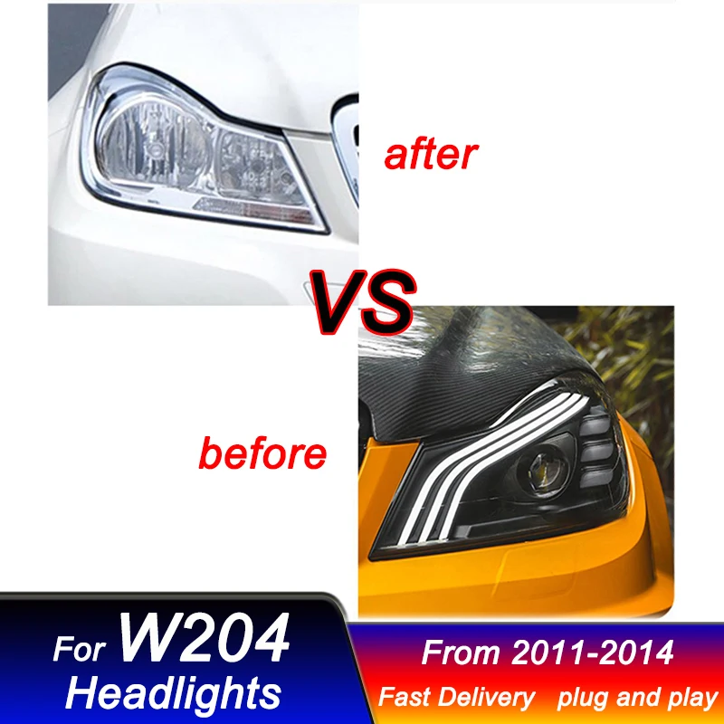 Car Headlights For Mercedes-Benz C-Class W204 11-14 modify Maybach style LED DRL Dynamic Signal Head Lamp Front light Assembly