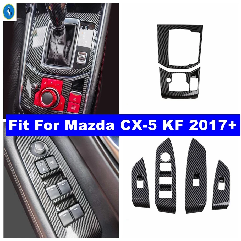 

RHD Car Center Control Gear Shift / Window Lift Button Panel Carbon Fiber Accessories Cover Trim For Mazda CX-5 KF 2017 - 2024