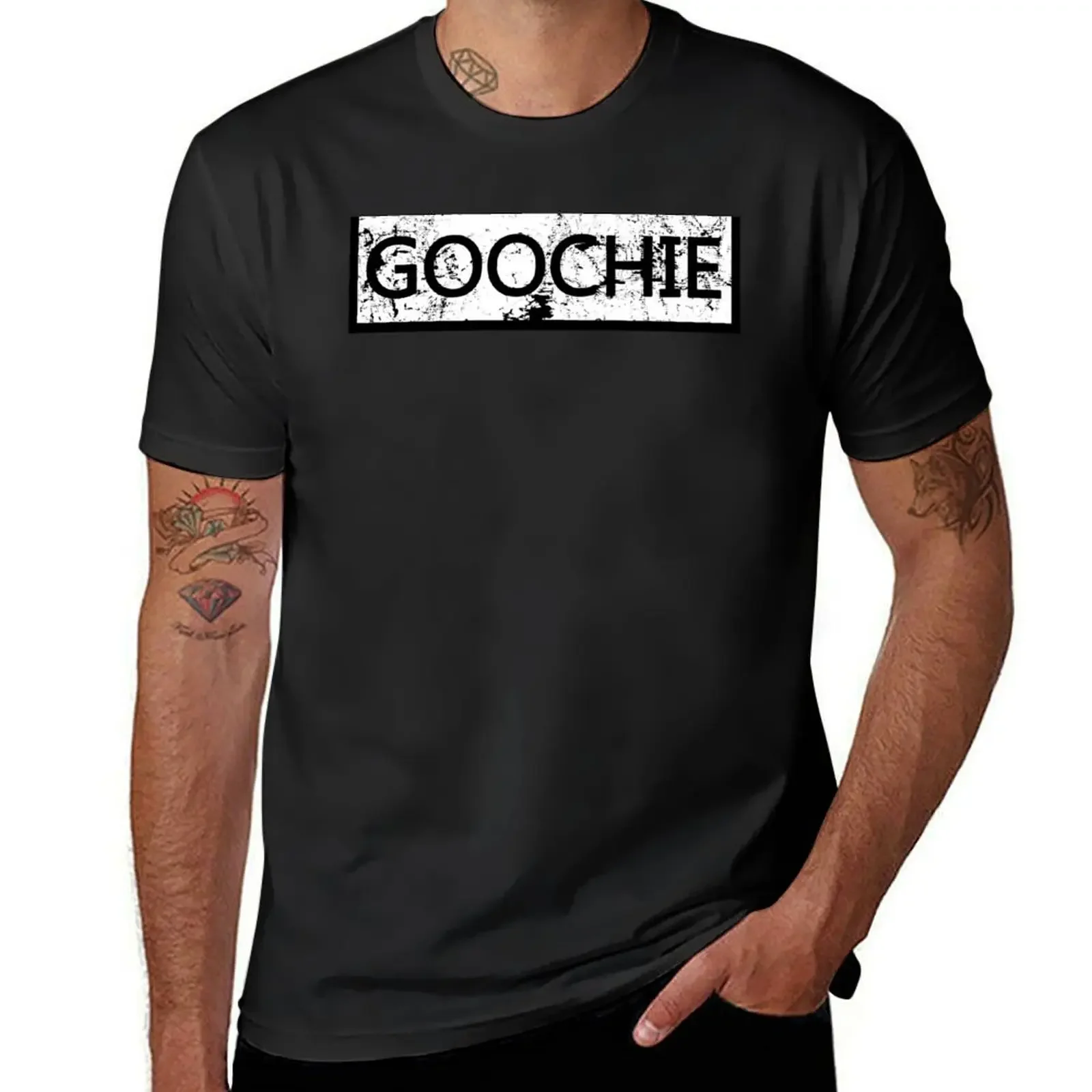

Fake Goochie Logo in White T-Shirt summer shirt anime shirt customs design your own graphic t shirt vintage mens white t shirts