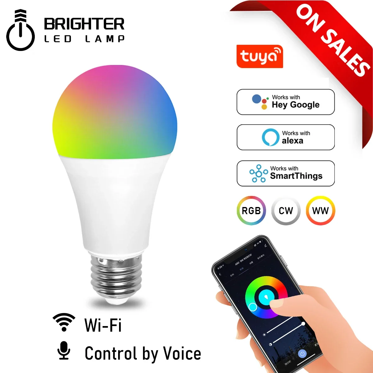 Voice Control Smart 10w E27 B22 A60 Rgb Cw Wifi Bulb Dimmable Led Magic Lamp 85-265v Work With Alexa Google Home Smartthings