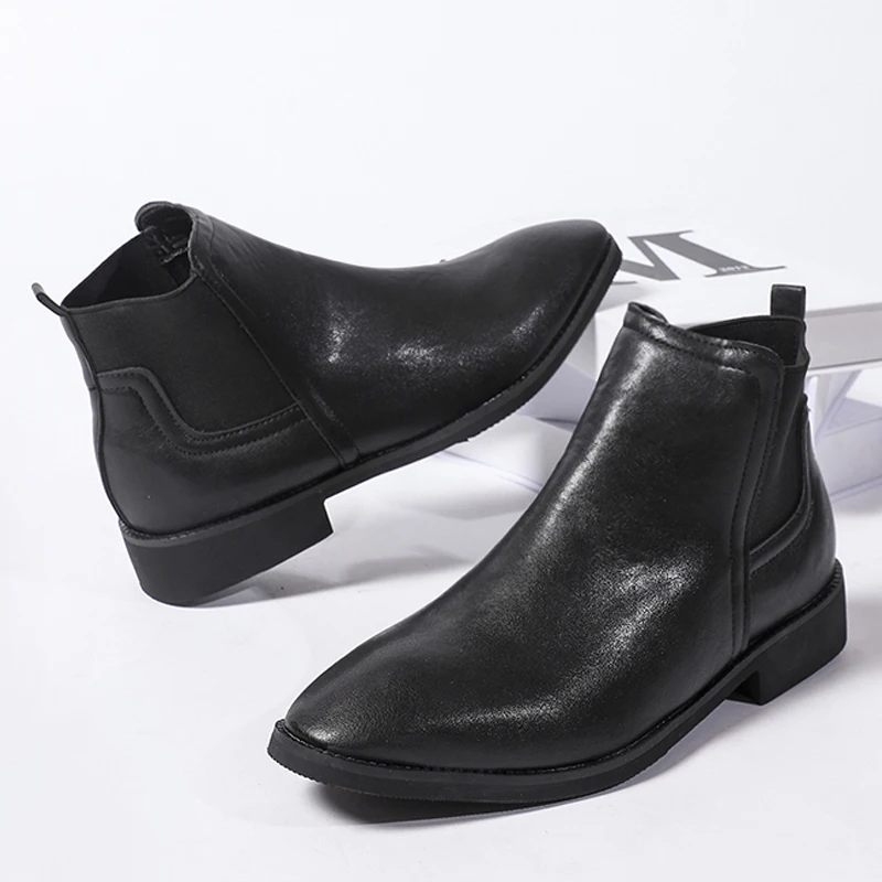 

Men's autumn and winter Short boots Luxury and high-quality styles Work Office Outdoor high top leather shoes Black NEW