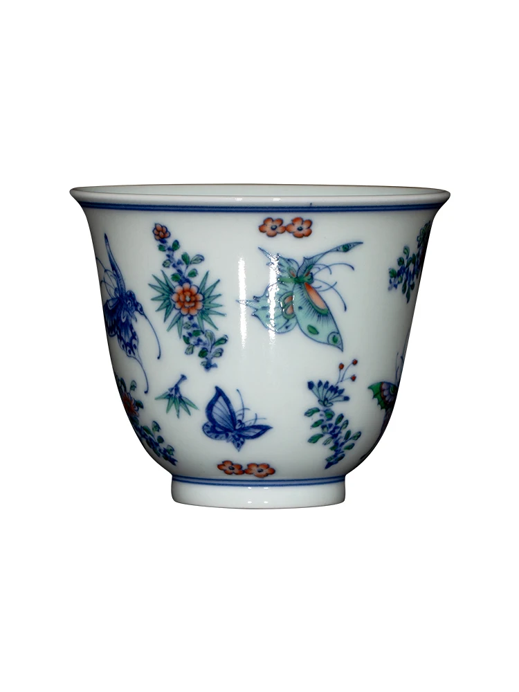 Zhongjia Tea Single Jingdezhen Ceramic Hand-painted Hundred Butterfly Figure Doucai Chai Kiln Master Cup Personal