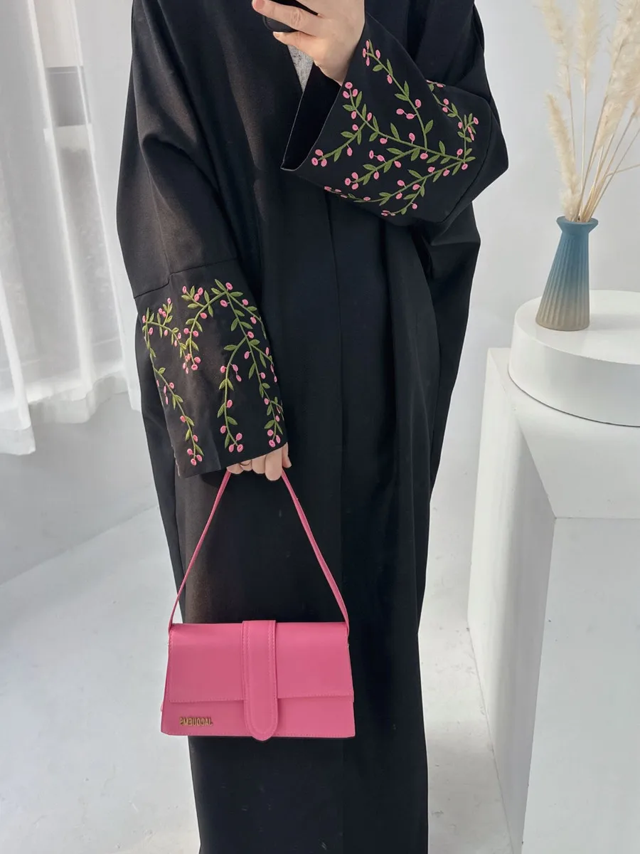 Middle East Turkey Dubai Abayas For Women Flower Embroidery Kimono Cardigan Ramadan Long Robe Femme African Islam Maxi Dresses