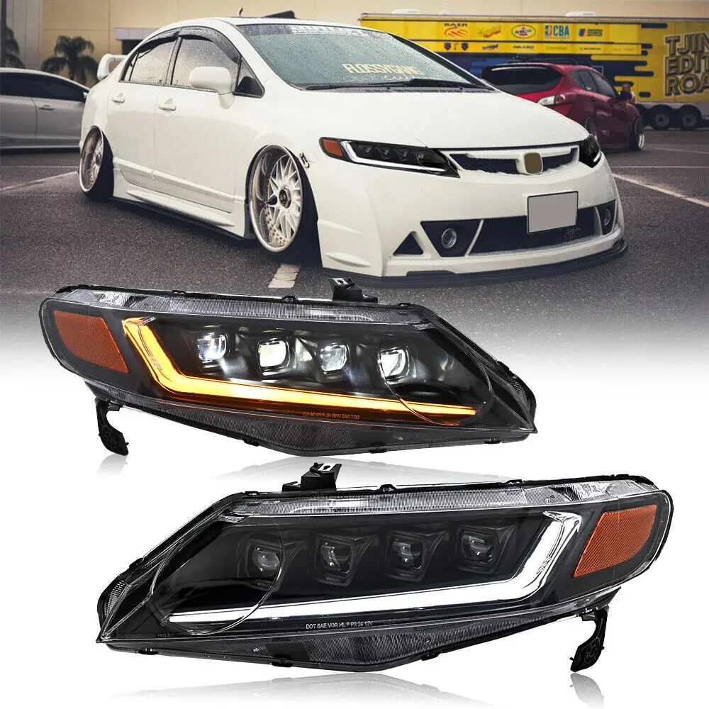 

1 комплект светодиодных фар в сборе для Honda Civic Sedan 2006-2011 годов, 4-дверные передние фары в сборе, аксессуары для фар DRL