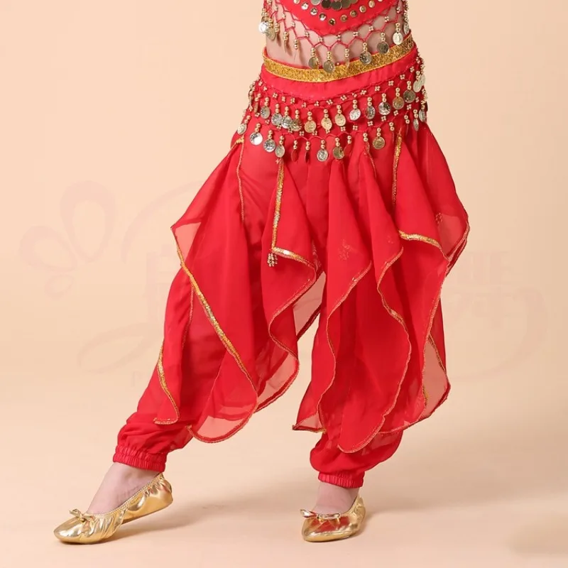 Indian Dance Pants Belly Dance Highlights Chiffon Rotating Pants Stage Performance Children Girls Dancing Practice Trousers