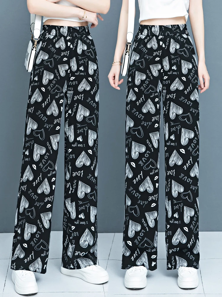 

Summer New Style Women's Loose Straight Leg Pants Draping Ice Silk Casual Wide Leg Thin High Waist Long Trousers for plus Size