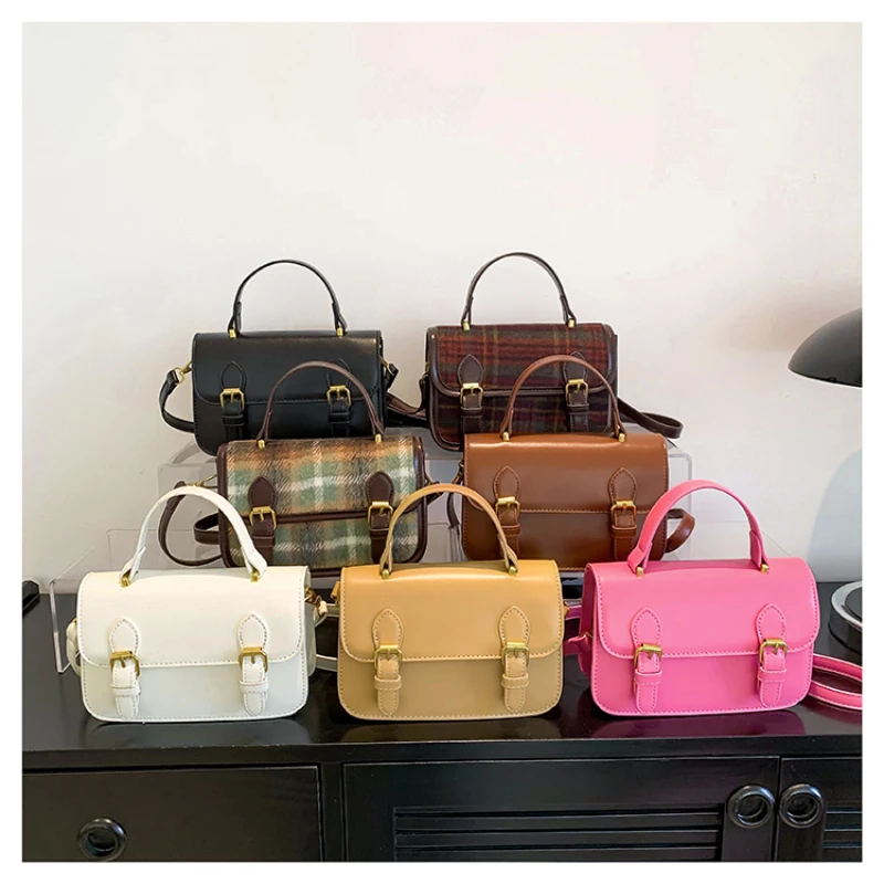 PU Soild Satchels Shoulder Bags Hasp Plaid Fashion Handle Bags for Ladies on Sale 2024 High Quality Bolsa De Ombro Feminina