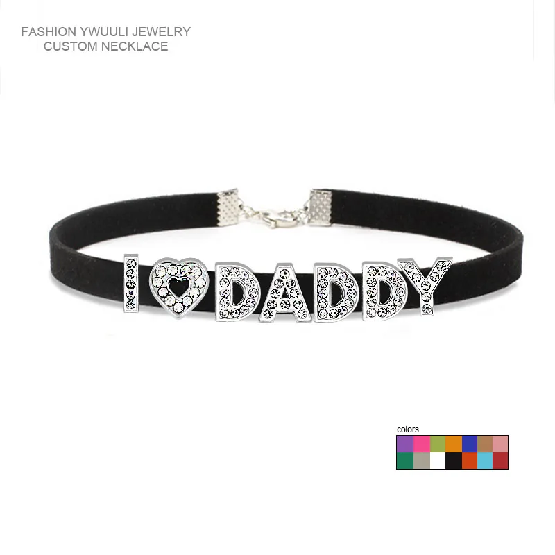 Rhinestone Letters Custom Name I love DADDY Choker Necklace for Women Fashion Kpop Korean Leather Collar Cosplay Jewelry Gift