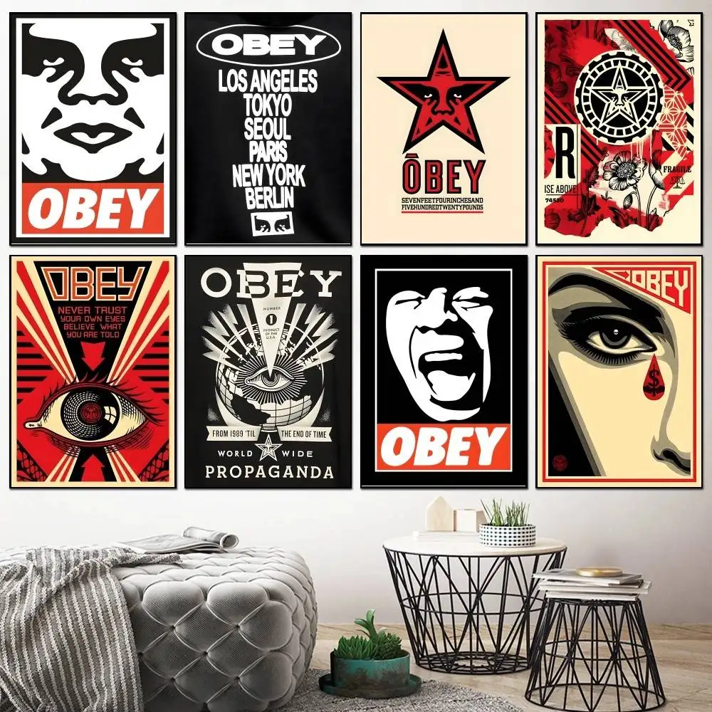 Image of 1 Stück beliebtes Street LOGO O-Obey Anime-Poster, Aufkleber, Druck, wasserfest, Wandkunst für Wohnzimmer, Schlafzimmer, Heimdekoration
