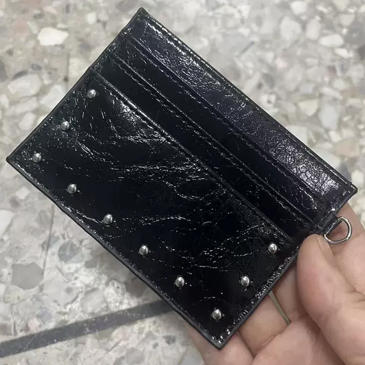Retro rivet cracked card bag for women portable with multiple card slots large capacity simple and fashionable card sleeve