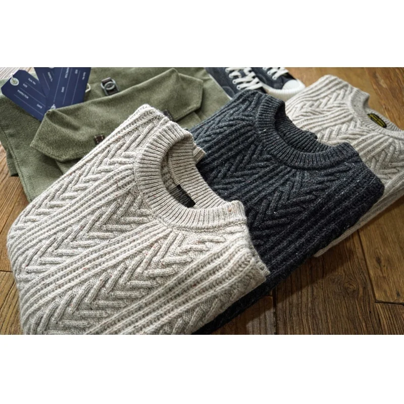 

Thiened Super Heavy Woolen Sweater round Ne Pullover Fierman Sweater Retro Sle Youthful Vitali Winter Long Sve K...