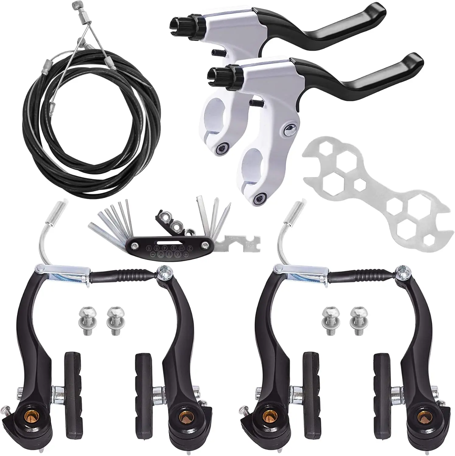 

V-Type Bike Brake Set Complete MTB Caliper Set AL Mountain BMX Bike Cruiser Linear Pull With Brake Pads and levers