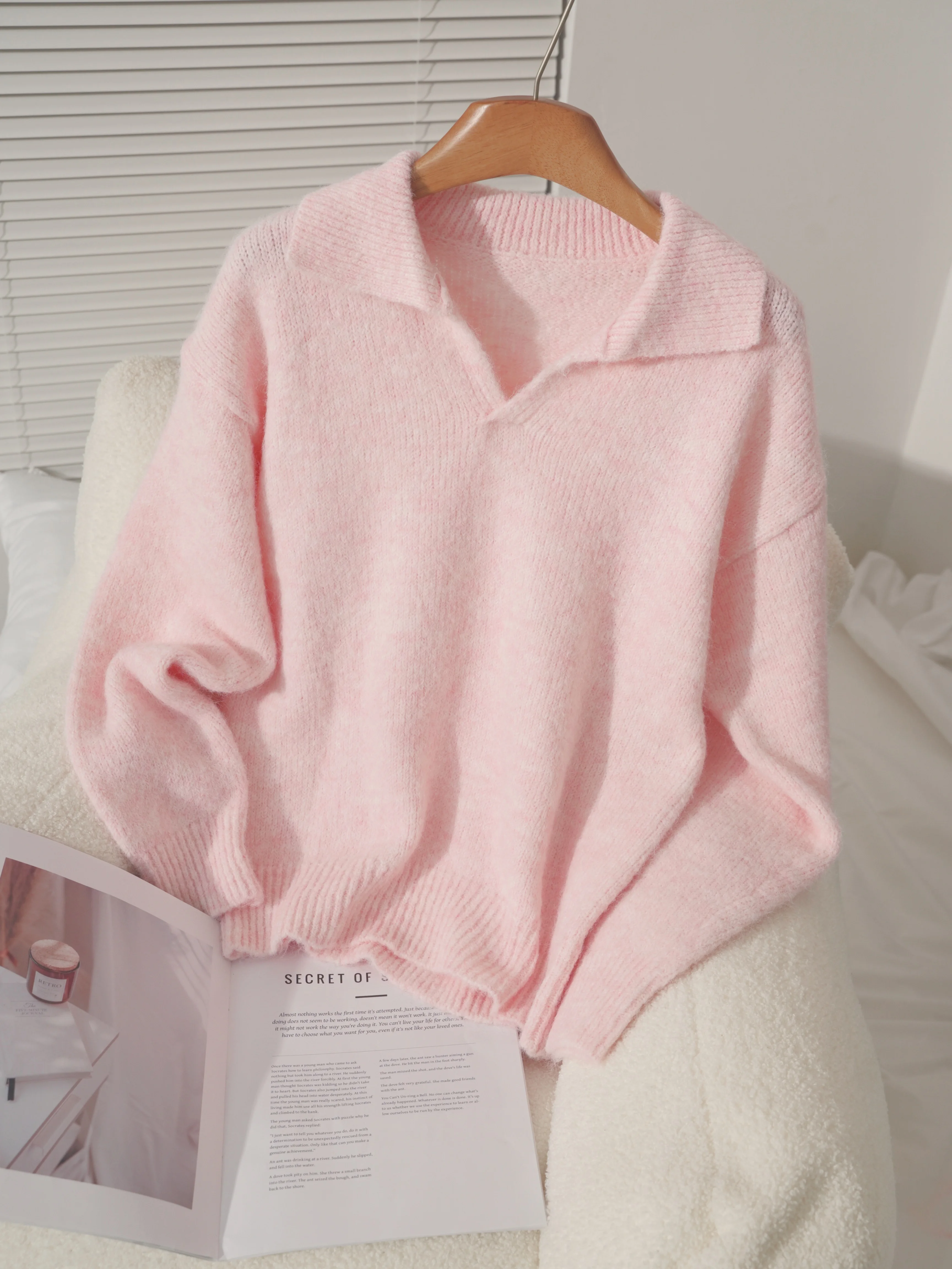 Premium Mohair Half Chest Reverse Collar Pullover Sweater Fashion Women's Tops Hot Wool Soft Knit Long Sleeve