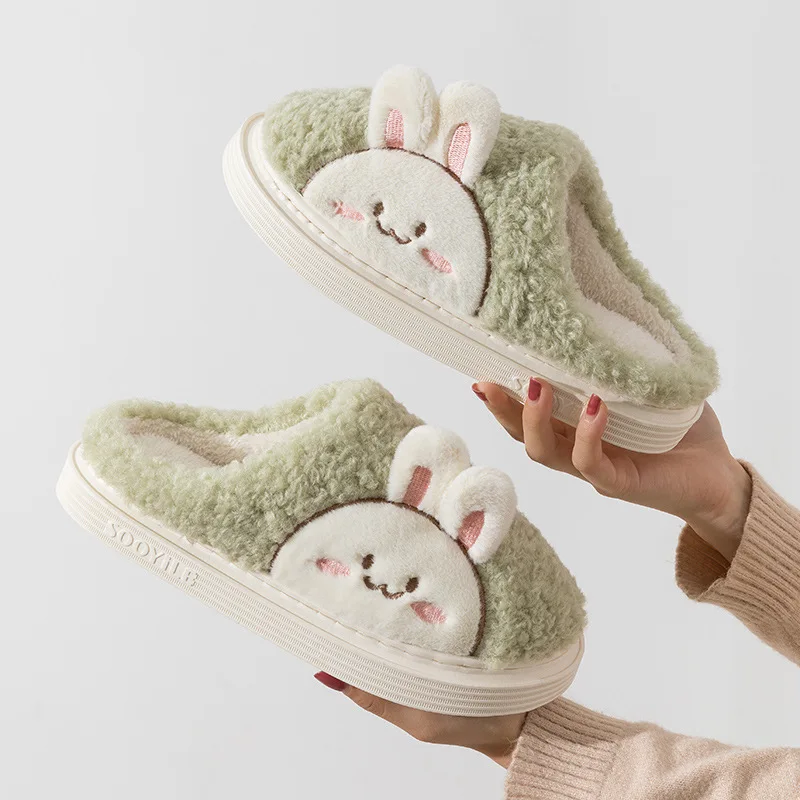 New cotton slippers women autumn and winter couples home indoor non-slip cute cartoon plus velvet warm plush slippers men